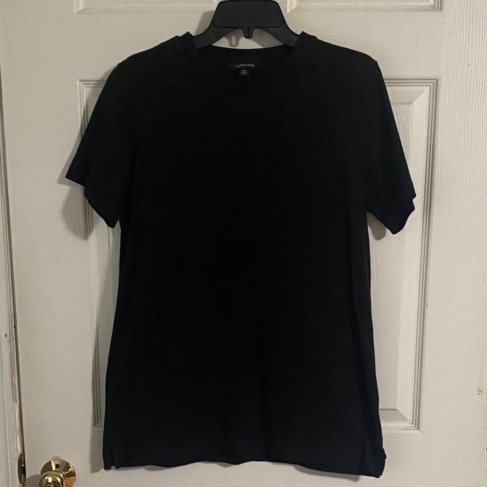 Lands End Women Classic Black T-Shirt size M 10 12 longer length land’s end